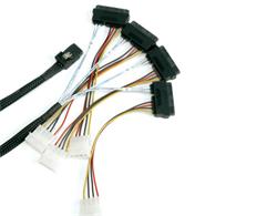 0.5m Mini SAS plug with clamp (SFF-8087) 36p<> 4 x SAS jack (SFF-8482) 29p + 4 x power plug 4p