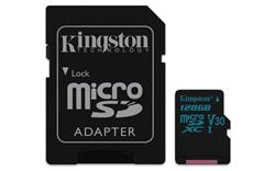 128 GB . micro SDXC karta Kingston Canvas Go Class U3 UHS-I V30 (r90MB/s, w45MB/s) + adaptér