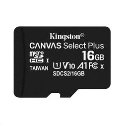 16 GB . microSDHC karta Kingston Canvas Select Plus Class 10 (r/w 100MB/s) bez adaptéra