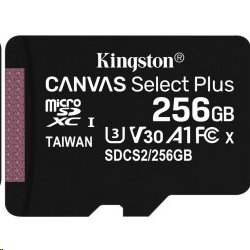 256 GB . microSDXC karta Kingston Canvas Select Plus Class 10 (r/w 100MB/s / 85MB/s) bez adaptéra