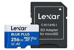 256GB Lexar® Blue Plus microSDHC UHS-I with SD adapter, up to 170MB/s read C10 A1 V10 U1