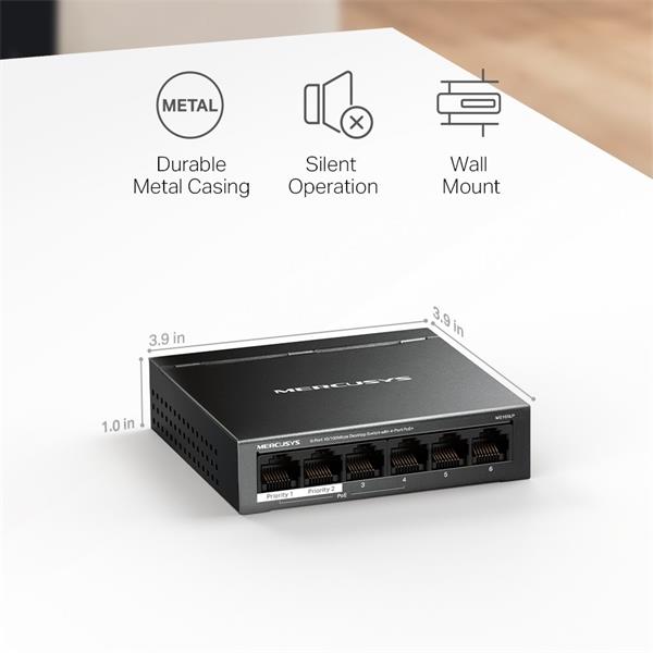 6-Port 10/100 Mbps Desktop Switch with 4-Port PoE+ PORT: 4× 10/100 Mbps PoE+ Ports, 2× 10/100 Mbps Non-PoE Ports SPEC: C