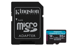 64 GB . microSDXC karta Kingston Canvas Go Plus Gen4 + adaptér ( r200MB/s, w100MB/s )
