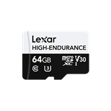 64GB Lexar® High-Endurance microSDHC/microSDXC™ UHS-I cards,up to 100MB/s read, 35MB/s Write, C10 A1 V30 U3