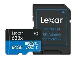 64GB Lexar® High-Performance 633x microSDXC™ UHS-I, up to 100MB/s read 45MB/s write C10 A1 V30 U3, Global
