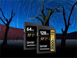 64GB Lexar® Professional 2000x SDHC™ UHS-II cards, up to 300MB/s read 260MB/s write C10 V90 U3