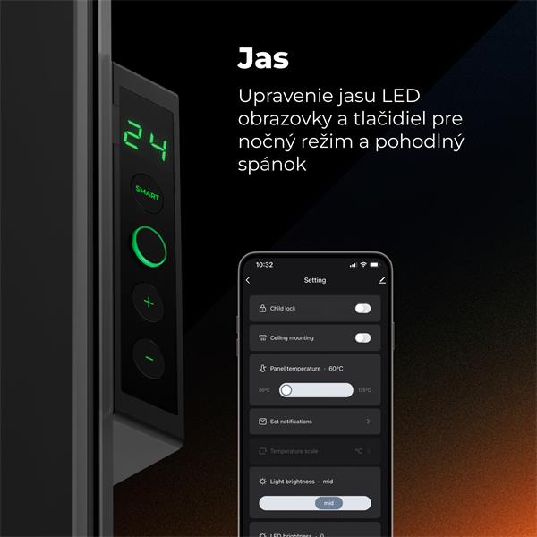 AENO AGH12S Premium QUADRO Smart Ohrievač, Čierny, LED, WI-FI, max 500W, 50x50cm, Infra