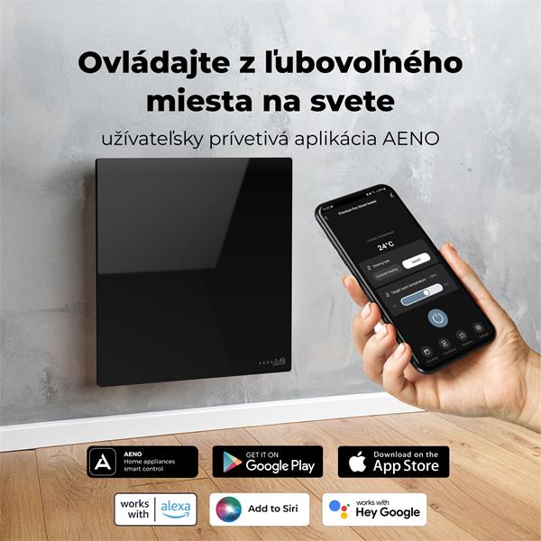 AENO AGH12S Premium QUADRO Smart Ohrievač, Čierny, LED, WI-FI, max 500W, 50x50cm, Infra