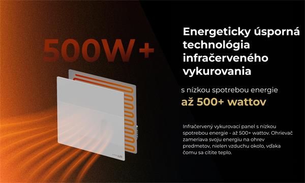 AENO AGH12S Premium QUADRO Smart Ohrievač, Čierny, LED, WI-FI, max 500W, 50x50cm, Infra