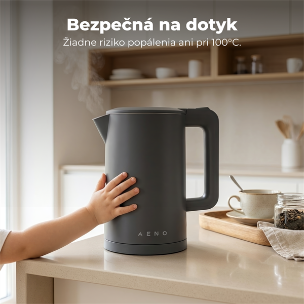 AENO Rychlovarná kanvica EK13G - 1,7l, dvojstenná stena, automatické vypnutie, nerezové vnútro, sivá