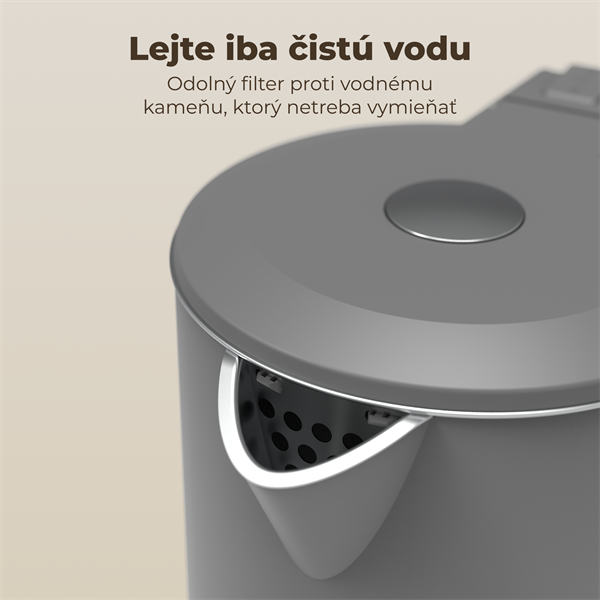 AENO Rychlovarná kanvica EK13G - 1,7l, dvojstenná stena, automatické vypnutie, nerezové vnútro, sivá