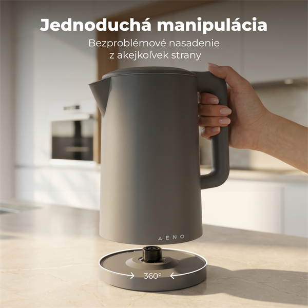 AENO Rychlovarná kanvica EK13G - 1,7l, dvojstenná stena, automatické vypnutie, nerezové vnútro, sivá