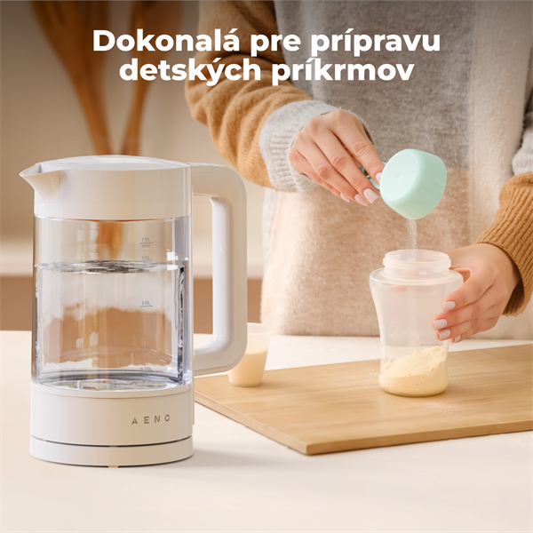 AENO Rychlovarná kanvica EK5 - 1,7l, 2200W, Strix, funkcia udržiavania tepla, auto vypnutie