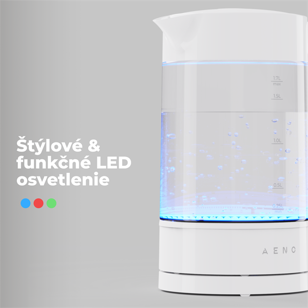 AENO Rychlovarná kanvica EK5 - 1,7l, 2200W, Strix, funkcia udržiavania tepla, auto vypnutie