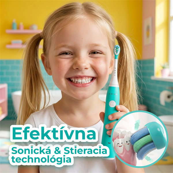 AENO sonická detská zubná kefka DB9M, farba mätová,3 režimy,3 náhradné hlavice,batéria 600 mAh,19200 vibrácií/min, 45 dn