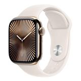 Apple Watch Series 10 GPS + Cellular 42mm Gold Titanium Case with Starlight Sport Band - M/L