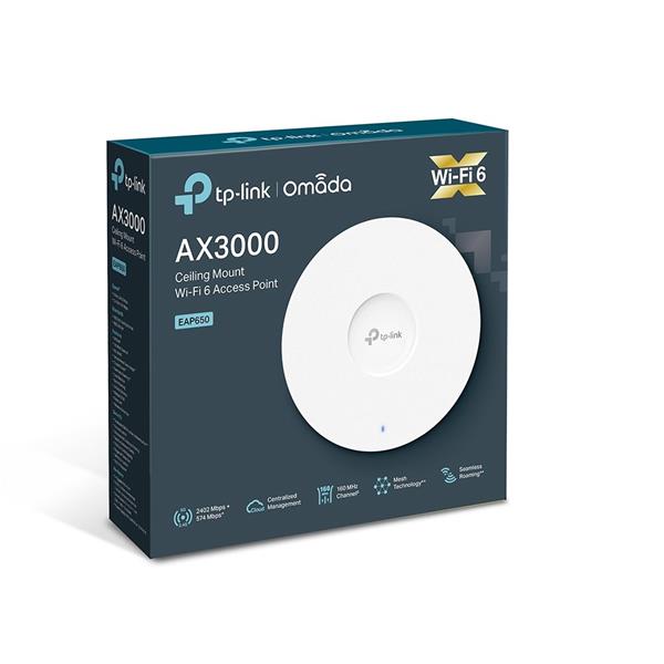 AX3000 Ceiling Mount Dual-Band Wi-Fi 6 Access Point PORT:1× Gigabit RJ45 Port SPEED:574Mbps at 2.4 GHz + 2402 Mbps at