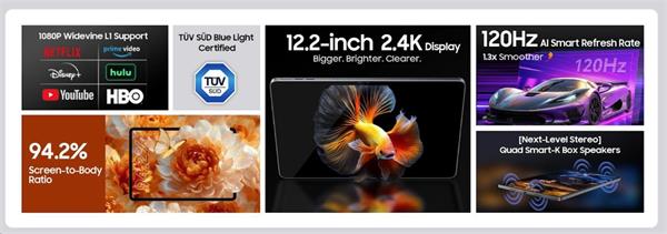 Blackview MEGA 12 SET 5G 12.2" FHD 2400x1600 120Hz 12GB+256GB MT Dimensity 7200 Octa-core 2.8GHz IP68, zlatý