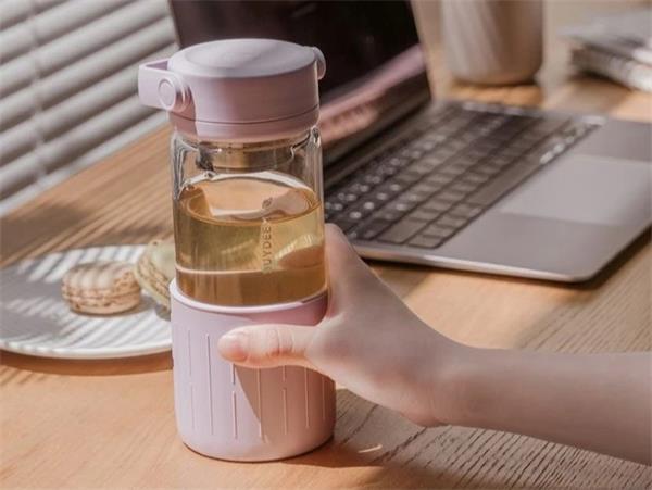 BUYDEEM Prenosná sklenená čajová fľaša 350 ml, model CD1008, farba fialová kvetina