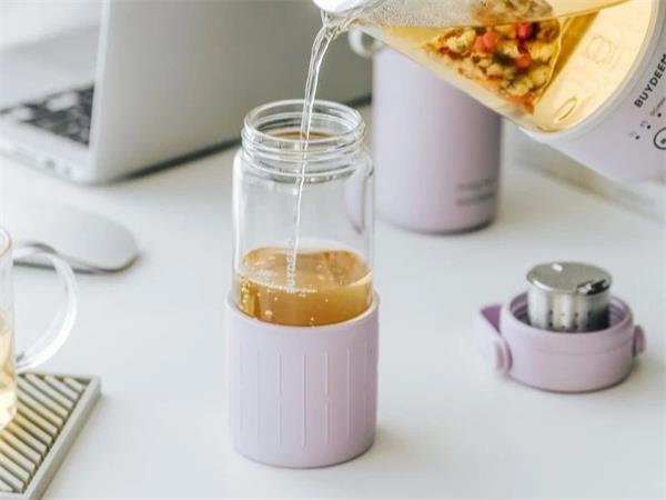 BUYDEEM Prenosná sklenená čajová fľaša 350 ml, model CD1008, farba fialová kvetina