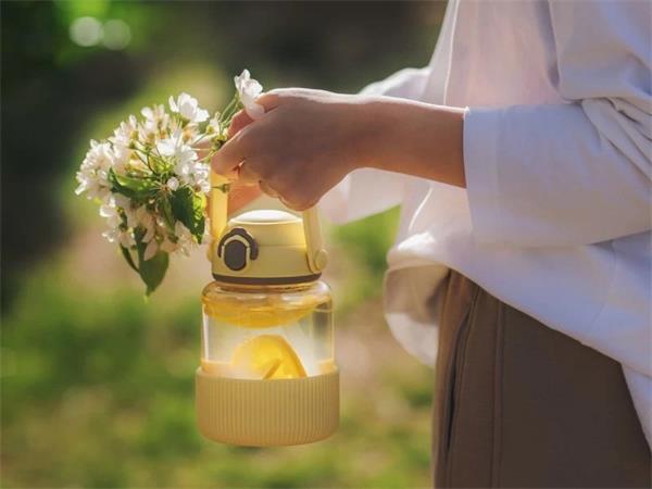 BUYDEEM Sklenená fľaša so slamkou 800 ml, model DG78, farba jemná žltá