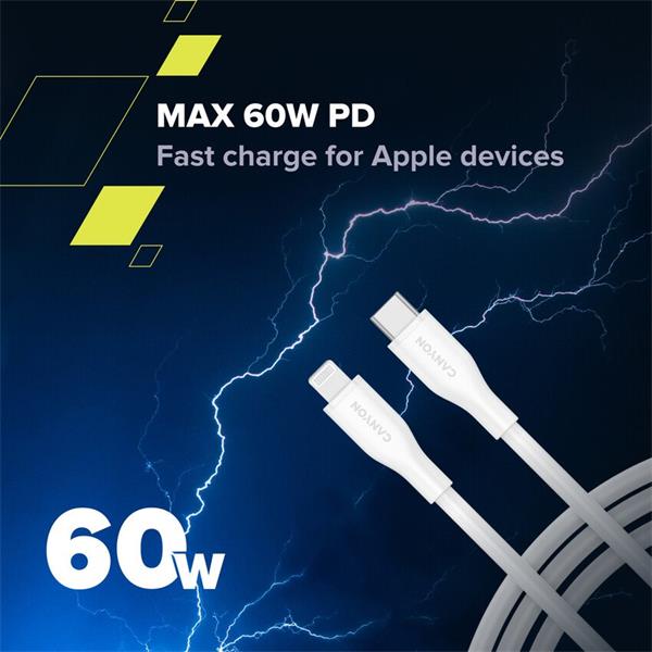 Canyon CLNM60SC10, 1 m kábel, USB-C / Lightning, MFi Apple schválený, 60 W, 480 Mbps, silikónový, modrý