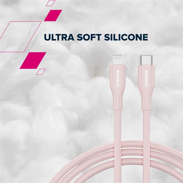 Canyon CLNM60SC10, 1 m kábel, USB-C / Lightning, MFi Apple schválený, 60 W, 480 Mbps, silikónový, modrý