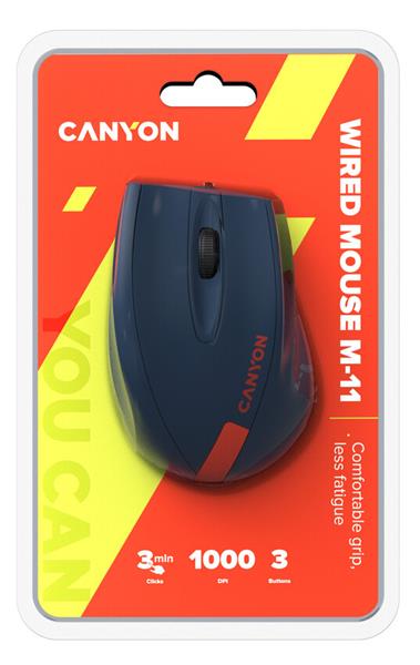 Canyon CNE-CMS11BR, optická myš, USB, 1000 dpi, 3 tlač, tmavo-modro-červená