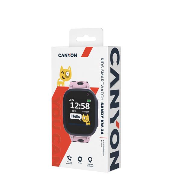 Canyon CNE-KW34PP Sandy smart hodinky pre deti, farebný displej 1.44´´, SIM, GPS a LBS lokalizácia, obojsmerné volania,