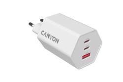 Canyon Hexagon 65, vysokorýchlostná univerzálna nabíjačka do steny, 2x USB-C 65W PD, 1x USB-A 18W, biela