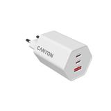 Canyon Hexagon 65, vysokorýchlostná univerzálna nabíjačka do steny, 65W, 2x USB-C + 1x USB-A, biela