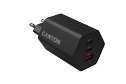 Canyon Hexagon 65, vysokorýchlostná univerzálna nabíjačka do steny, 65W, 2x USB-C + 1x USB-A, čierna