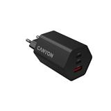 Canyon Hexagon 65, vysokorýchlostná univerzálna nabíjačka do steny, 65W, 2x USB-C + 1x USB-A, čierna