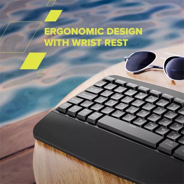 Canyon HKB-W6, 2v1 bezdrôtová 2.4GHz/BT klávesnica, ergonomická s opierkou, vodeodolná, 104 klávesov, SK/CZ, čierna