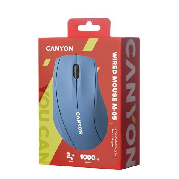 Canyon M-05, optická myš, USB, 1000 dpi, 3 tlač, eco balenie, svetlo-modrá