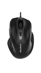 Canyon M-6, asymetrická optická myš, USB, 3200 dpi, 6 tlačidiel, ergonomická, 1,5m kábel, výdrž 3 mil kliknutí, čierna