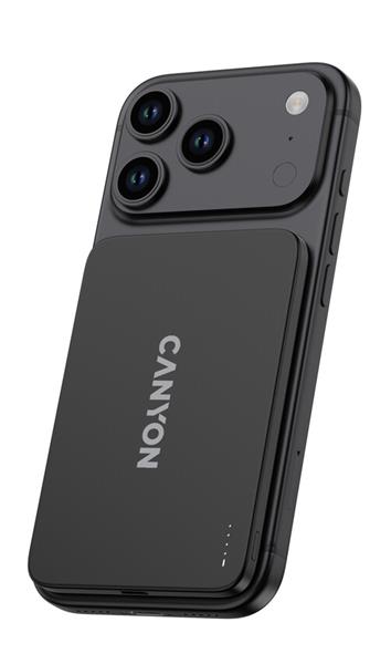 Canyon OnCharge 503, Powerbank, 3 000 mAh, in: USB-C 10W, out: USB-C 10W + Wireless 7.5W, ultratenká, hliníková, šedá