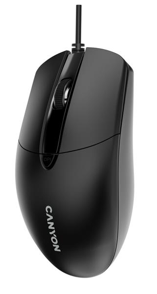 Canyon OnClick 5N, káblová symetrická optická myš, USB, 1600 dpi, 4 tlačidlá, čierna