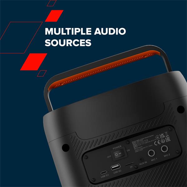 Canyon OnFun 6, 40 W Bluetooth prenosný párty reproduktor s RGB osvetlením, ekvalizérom a vstupom pre mikrofón/gitaru