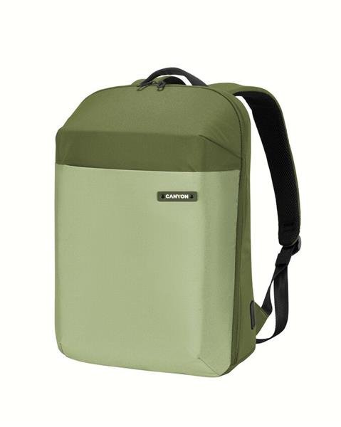 Canyon OnPack UR01, batoh na notebook do 15,6", vodeodolný, USB-A nabíjací port, z recyklovaných materiálov, zelený