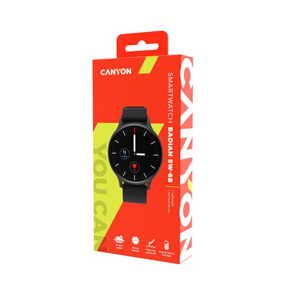 Canyon SW-68, Badian smart hodinky, BT, fareb. LCD displej 1.28´´, vodotes. IP68, 22 športov, čierne