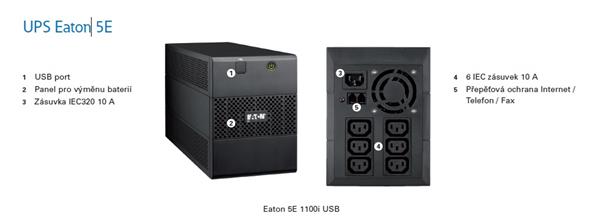 EATON UPS 1/1fáza 1100VA, 5E 1100i USB 6x IEC, Line-interactive