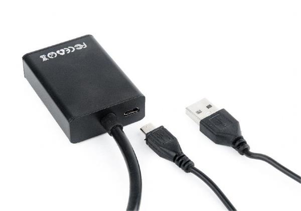 Gembird adaptér VGA (M) na HDMI (F) + 3.5 mm audio, 0.15 m kábel, čierny