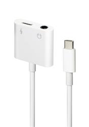 Gembird audio adaptér USB-C (F) na stereo 3.5 mm jack (M) + USB-C (F) pre nabíjanie, 10cm kábel, biely