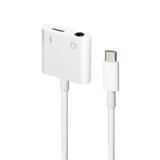 Gembird audio adaptér USB-C (F) na stereo 3.5 mm jack (M) + USB-C (F) pre nabíjanie, 10cm kábel, biely