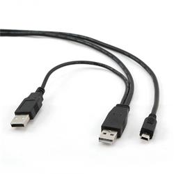 Gembird kábel Dual USB 2.0 AM na mini-USB (5PM), 0,9m, čierny