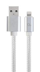 Gembird kábel nabíjací Lightning 8-pin (M) na USB 2.0 (M), prémiový, opletený, metal konektory, 1.8 m, strieborný