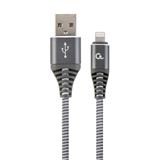 Gembird kábel nabíjací Lightning 8-pin (M) na USB 2.0 (M), prémiový, opletený, metal konektory, 2 m, šedo-strieborný