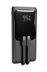 Gembird Powerbank 10000 mAh, 20 W Fast charging, in: USB-C, out: USB-C/USB-A, integr. káble USB-C/Lightning, čierna