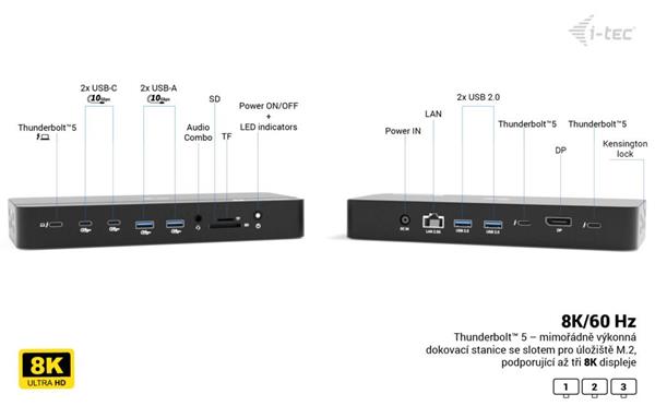 i-tec Thunderbolt 5 Triple Display Docking Station, M.2 slot, 6x USB, 2.5 GLAN, Power Delivery 140W